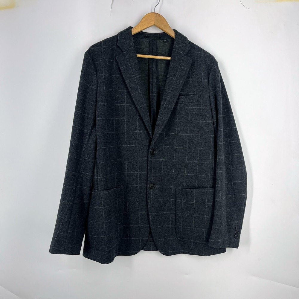 Uniqlo Mens Comfort Jacket Dark‎ Grey Windowpane Check Blazer Size L 311-420919